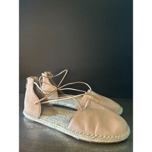 Eileen Fisher Flat Sandal 11 Lace Up Espadrille Minimalist Vacation Nude Tan Lee